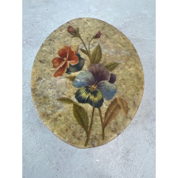 Vintage Marble Floral Trinket Jewelry Coin Box with Lid - Picture 1 of 5